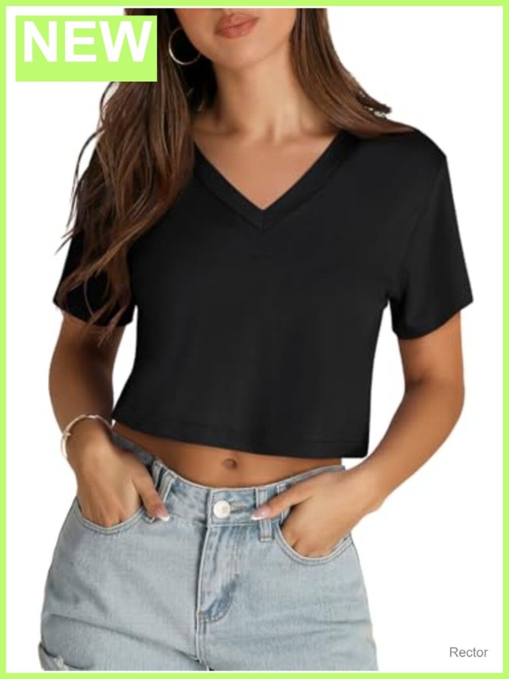 Women's Crop Top Short Sleeve V Neck Cotton Blend Casual Summer Tee